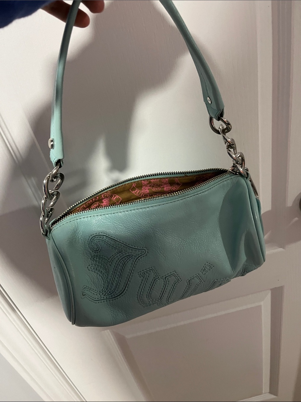 Mint Green Leather Shoulder Bag with Chain Strap